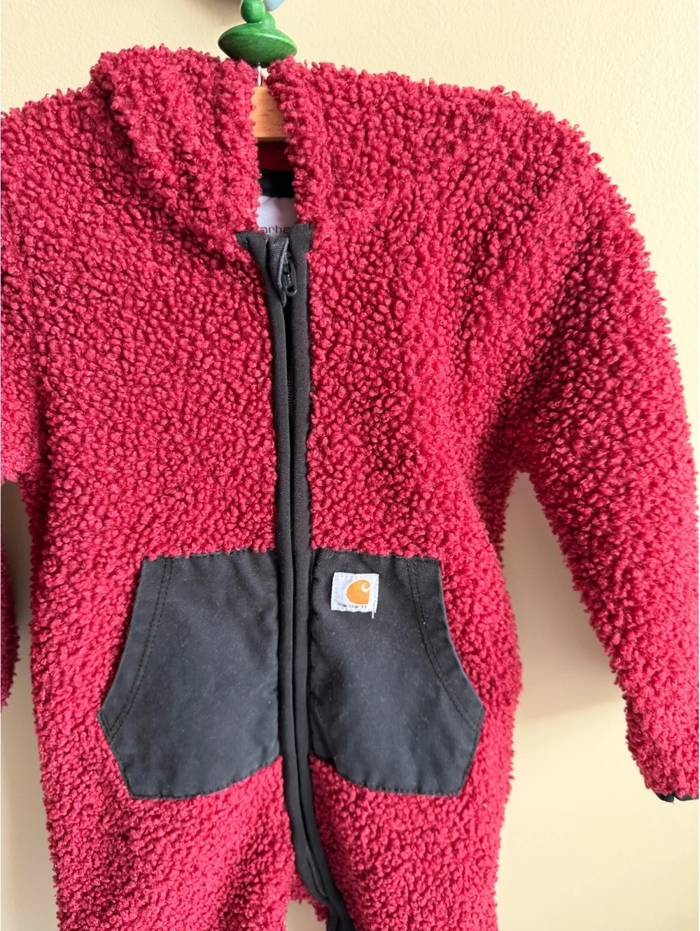 Carhartt Baby Red Sherpa Fleece Hooded Bunting Coverall Suit 12-18M